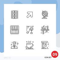 9 Thematic Vector Outlines and Editable Symbols of activities science globe machine sound Editable Vector Design Elements
