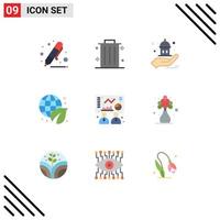 Pictogram Set of 9 Simple Flat Colors of chart green mosque environment earth day Editable Vector Design Elements