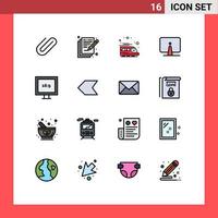 Mobile Interface Flat Color Filled Line Set of 16 Pictograms of display monitor public imac computer Editable Creative Vector Design Elements