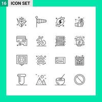 Pack of 16 Modern Outlines Signs and Symbols for Web Print Media such as card hand back safe earth Editable Vector Design Elements