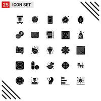 Pictogram Set of 25 Simple Solid Glyphs of stop watch iphone goal android smart phone Editable Vector Design Elements