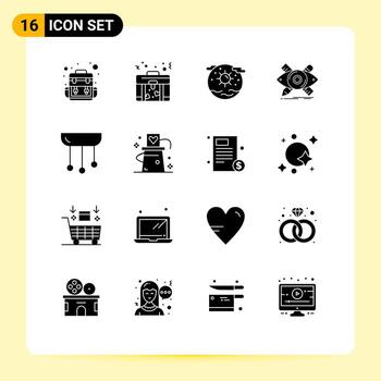 16 interfaz de usuario paquete de glifos sólidos de signos y símbolos modernos de herramientas de decoración diseñador de bocetos internacional elementos de diseño vectorial editables vector