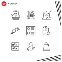 Group of 9 Modern Outlines Set for comet meteor alcohol astronomy party Editable Vector Design Elements