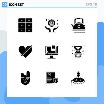 User Interface Pack of 9 Basic Solid Glyphs of love access webmaster denied camping Editable Vector Design Elements