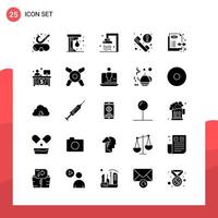 paquete de 25 iconos de glifos universales para medios impresos sobre fondo blanco vector