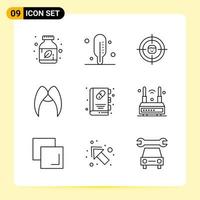 9 iconos creativos para el diseño moderno de sitios web y aplicaciones móviles receptivas 9 símbolos de contorno signos sobre fondo blanco paquete de 9 iconos vector