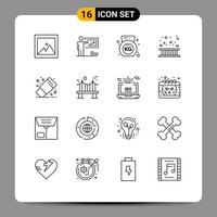 Pictogram Set of 16 Simple Outlines of eraser leaf dumbbell fall border Editable Vector Design Elements