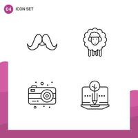 4 User Interface Line Pack of modern Signs and Symbols of moustache camera male lamb photography Editable Vector Design Elements