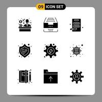 Modern Set of 9 Solid Glyphs and symbols such as hydropower energy board electrical security Editable Vector Design Elements