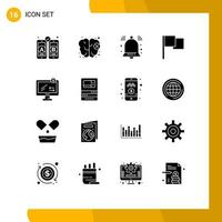 16 Universal Solid Glyphs Set for Web and Mobile Applications atm ecommerce notification monitor ui Editable Vector Design Elements