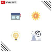 4 Thematic Vector Flat Icons and Editable Symbols of tape light media money education Editable Vector Design Elements