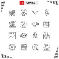 16 iconos estilo de línea basados en cuadrícula símbolos de esquema creativos para el diseño de sitios web signos de icono de línea simple aislados en fondo blanco conjunto de 16 iconos vector