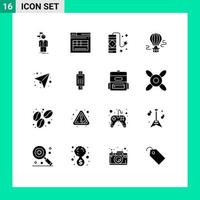 Group of 16 Solid Glyphs Signs and Symbols for message hot website balloon firework Editable Vector Design Elements