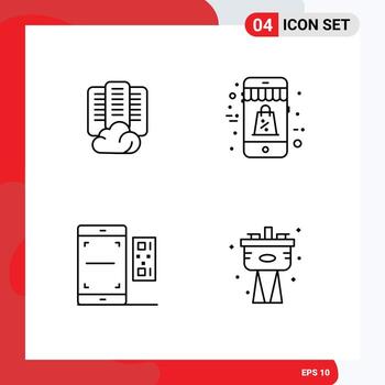 4 Line concept for Websites Mobile and Apps cloud qr server mobile smartphone Editable Vector Design Elements