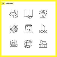 9 Icon Set Simple Line Symbols Outline Sign on White Background for Website Design Mobile Applications and Print Media vector