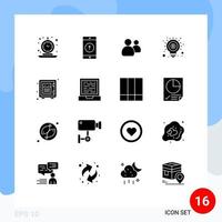 Mobile Interface Solid Glyph Set of 16 Pictograms of marketing money smartphone idea users Editable Vector Design Elements