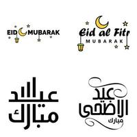 paquete de 4 vectores de texto de caligrafía árabe con luna y estrellas de eid mubarak para la celebración del festival de la comunidad musulmana