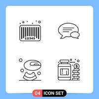 4 Line Black Icon Pack Outline Symbols for Mobile Apps isolated on white background 4 Icons Set vector