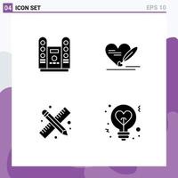 Group of 4 Solid Glyphs Signs and Symbols for cinema drawing tools stage heart work Editable Vector Design Elements