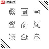 Universal Icon Symbols Group of 9 Modern Outlines of contact us firehouse date interior fire Editable Vector Design Elements