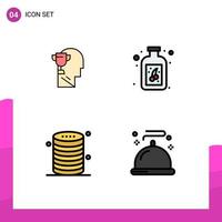 Universal Icon Symbols Group of 4 Modern Filledline Flat Colors of mind database head bottle storage Editable Vector Design Elements