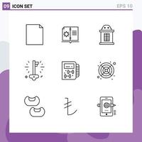 Set of 9 Vector Outlines on Grid for planning gym house fitness money Editable Vector Design Elements