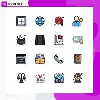 Set of 16 Commercial Flat Color Filled Lines pack for grinding profile fire hose person delete Editable Creative Vector Design Elements