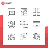 Pack of 9 Universal Outline Icons for Print Media on White Background vector