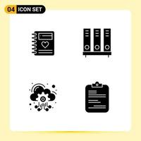 Editable Vector Line Pack of 4 Simple Solid Glyphs of notebook cloud wedding database hosting server Editable Vector Design Elements