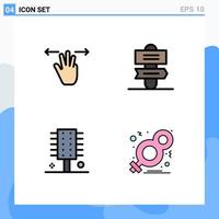 Stock Vector Icon Pack of 4 Line Signs and Symbols for gestures cosmetics three fingers sign system spa salon Editable Vector Design Elements