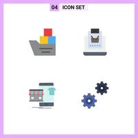 Group of 4 Flat Icons Signs and Symbols for box shopping transportation internet garments Editable Vector Design Elements