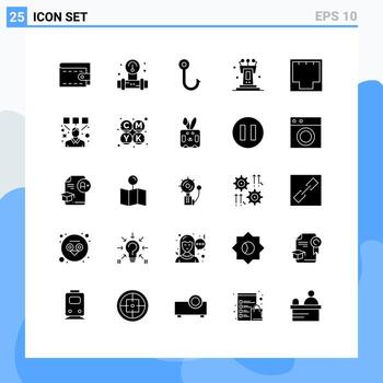 Stock Vector Icon Pack of 25 Line Signs and Symbols for network ethernet fishing connection speech Editable Vector Design Elements