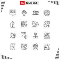 Modern Set of 16 Outlines Pictograph of off distractions chinese avoid internet Editable Vector Design Elements