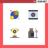4 User Interface Flat Icon Pack of modern Signs and Symbols of chart cup media web healthcare Editable Vector Design Elements