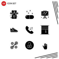 Collection of 9 Vector Icons in solid style Pixle Perfect Glyph Symbols for Web and Mobile Solid Icon Signs on White Background 9 Icons