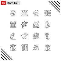 Set of 16 Commercial Outlines pack for bank game test wheel pollution Editable Vector Design Elements