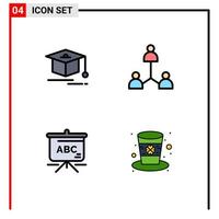 Stock Vector Icon Pack of 4 Line Signs and Symbols for cap schoolbag group user hat Editable Vector Design Elements