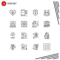 16 User Interface Outline Pack of modern Signs and Symbols of scary halloween smartphone shield protection Editable Vector Design Elements