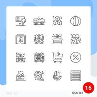 16 User Interface Outline Pack of modern Signs and Symbols of christmas bell alert box vegetables pumpkin Editable Vector Design Elements