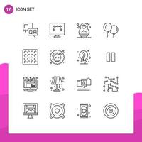 16 User Interface Outline Pack of modern Signs and Symbols of waffle cookie pen tool spring baloons Editable Vector Design Elements