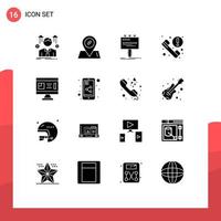 Set of 16 Commercial Solid Glyphs pack for architecture information ad phone promo Editable Vector Design Elements