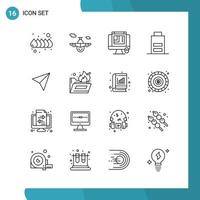 Vector Pack of 16 Outline Symbols Line Style Icon Set on White Background for Web and Mobile