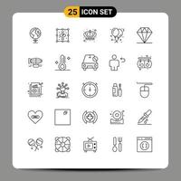 25 User Interface Line Pack of modern Signs and Symbols of hands care empire birthday party Editable Vector Design Elements