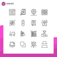 Pictogram Set of 16 Simple Outlines of money banking research mobile phone call forwarding Editable Vector Design Elements