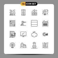 Universal Icon Symbols Group of 16 Modern Outlines of web love mobile application hand transfer Editable Vector Design Elements