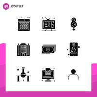 Glyph Icon set Pack of 9 Solid Icons isolated on White Background for responsive Website Design Print and Mobile Applications vector