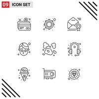 Group of 9 Outlines Signs and Symbols for dust mask email facial newsletter Editable Vector Design Elements