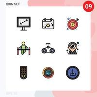 Universal Icon Symbols Group of 9 Modern Filledline Flat Colors of beach health business gymnastic exercise Editable Vector Design Elements