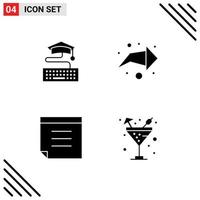 Stock Vector Icon Pack of 4 Line Signs and Symbols for key drink graduation direction sparkling water Editable Vector Design Elements