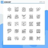 Set of 25 Modern UI Icons Symbols Signs for racket lalbagh compass dhaka aurangabad fort Editable Vector Design Elements